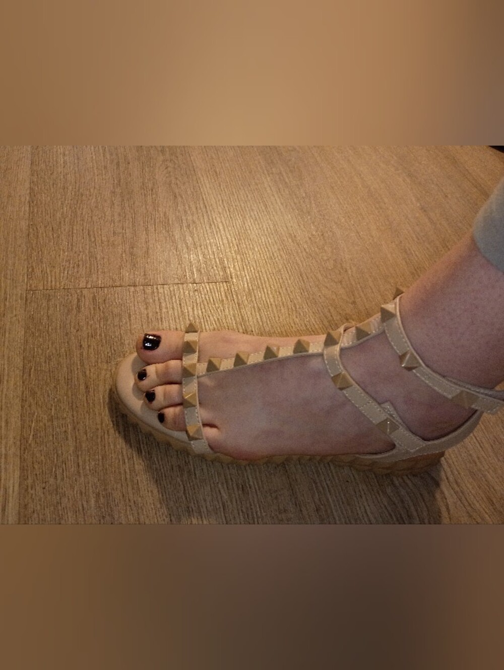 Fashion Nova Beige Studded T-Strap Sandals - Women - Picture 6 of 8